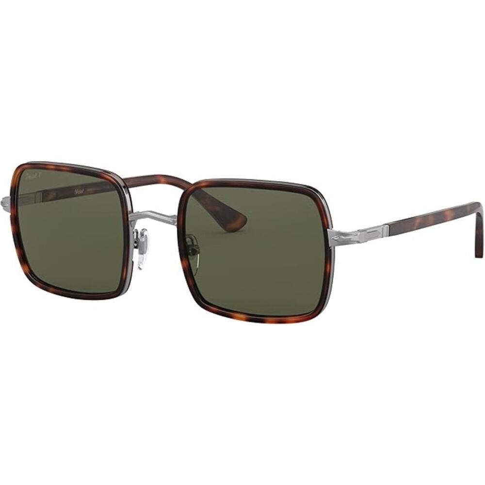 NWT Persol PO2475S Square Sunglasses, Gunmetal/Havana/Green Polarized, 50 mm